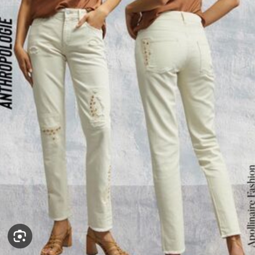 Anthropologie Pilcro Boyfriend Grommet Embellished Boho Casual Distressed Jean